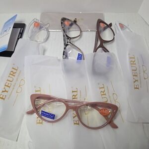 EYEURL set 5 (Blue Light Block)+3.25 Clear, White, Leopard, Mauve,BrownReading